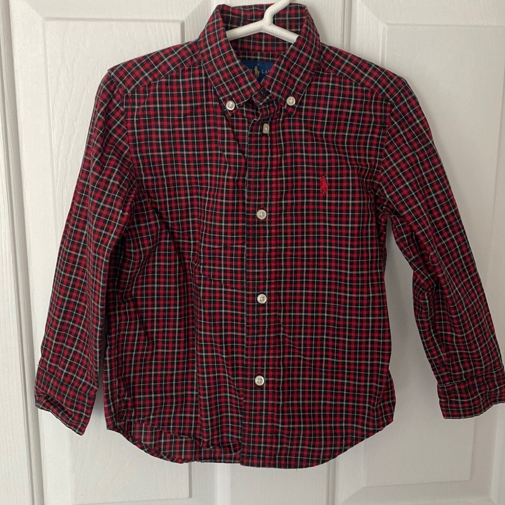 Ralph Lauren Red Plaid Button Down Dress Shirt - 3T